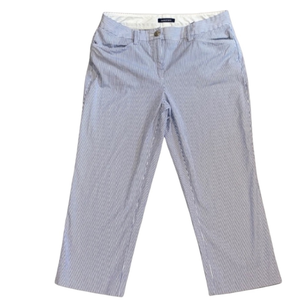 LANDS’ END Seersucker Cropped Pants in Navy/White in Size Fit 2 (16) -- SUMMER!! - Picture 4 of 11